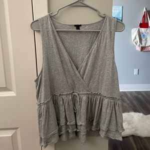 J Crew grey tank top. Deep V, with drawstrings around waist to cinch
